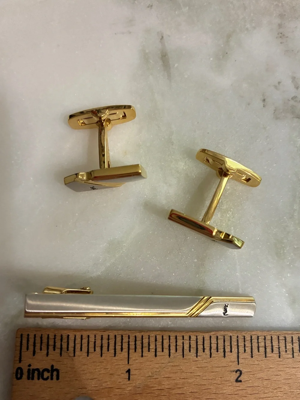 YSL Vintage Cuff Links & Tie Clip Set